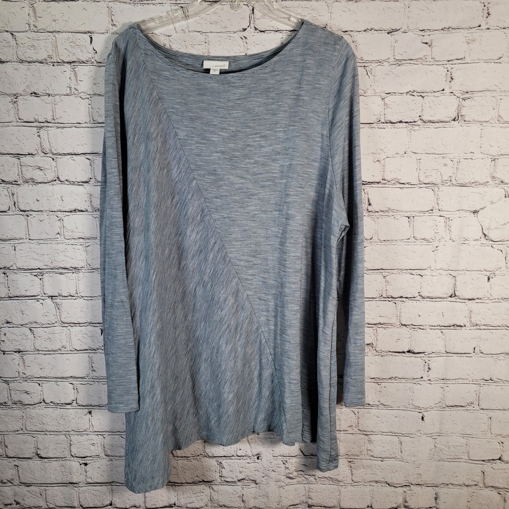 Pure Jill Tunic Women XL Blue‎ Excellent Asymmetrical Cotton Stripe Long Sleeve - Picture 7 of 8